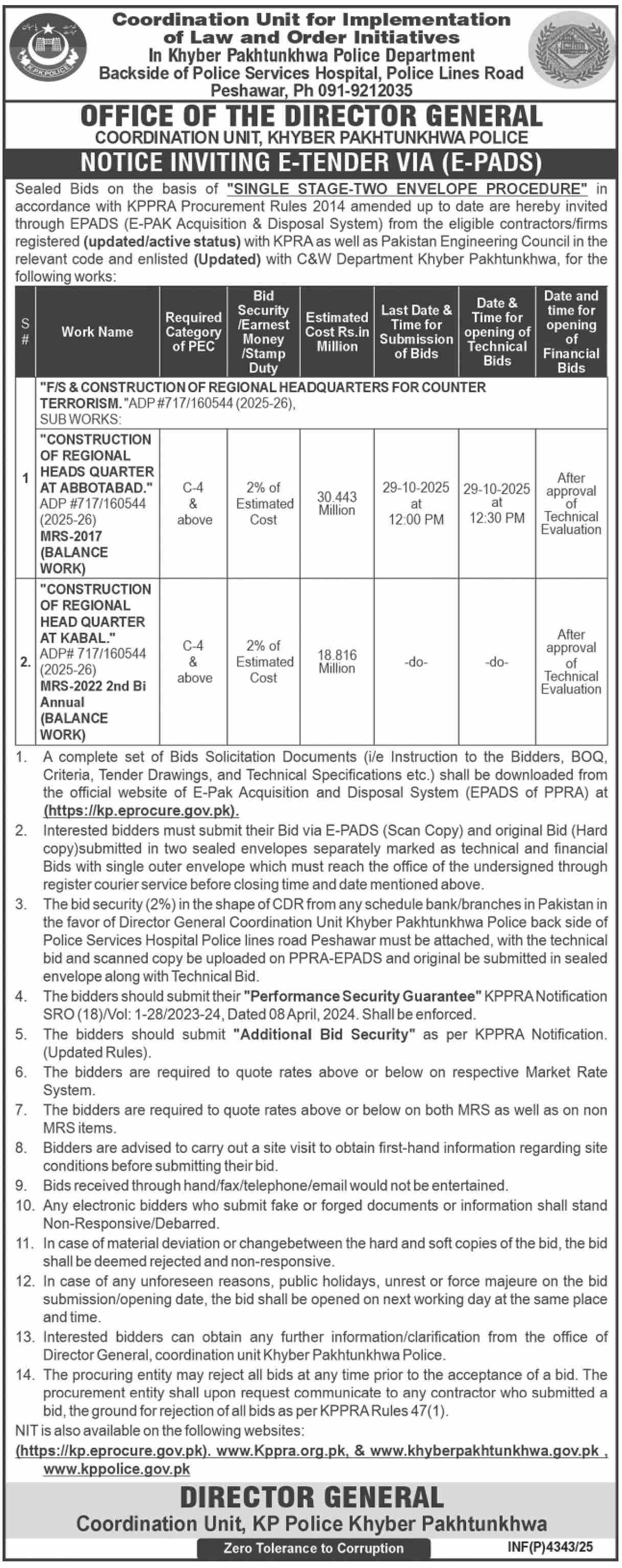 Coordination Unit KPK Tender Notice